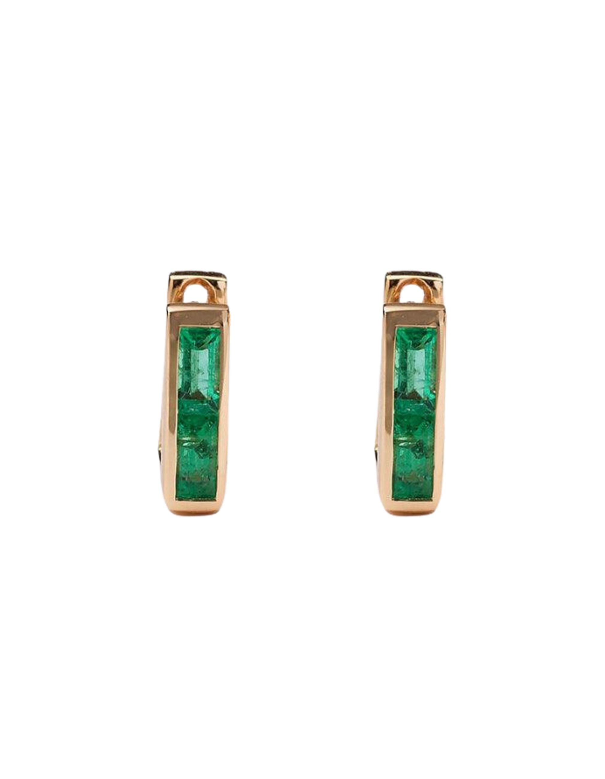 Chubby Emerald Square Huggie Earrings
