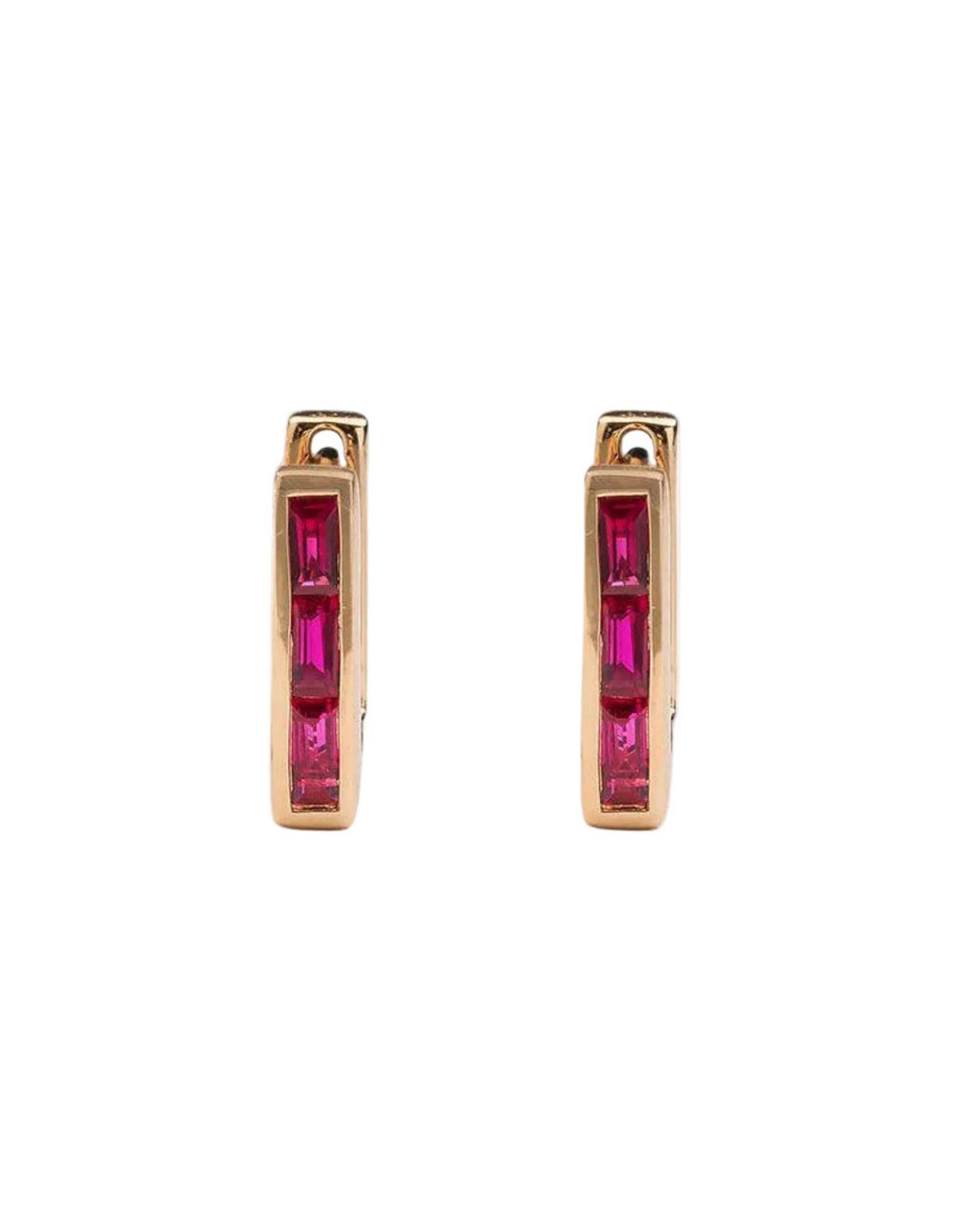 Skinny Square Ruby Huggie Earrings