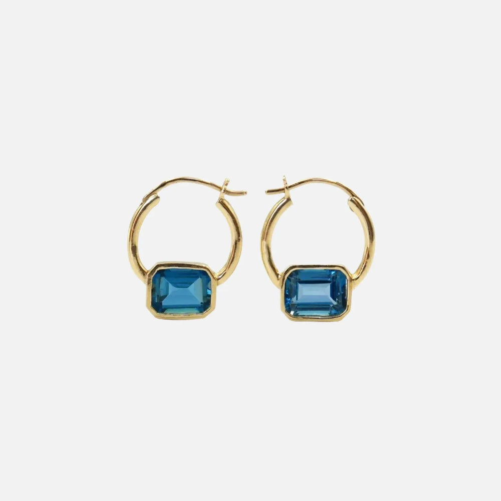 Small Bezel Hoops with London Blue Topaz by Leslie Paige Jewelry - At Present Jewelry