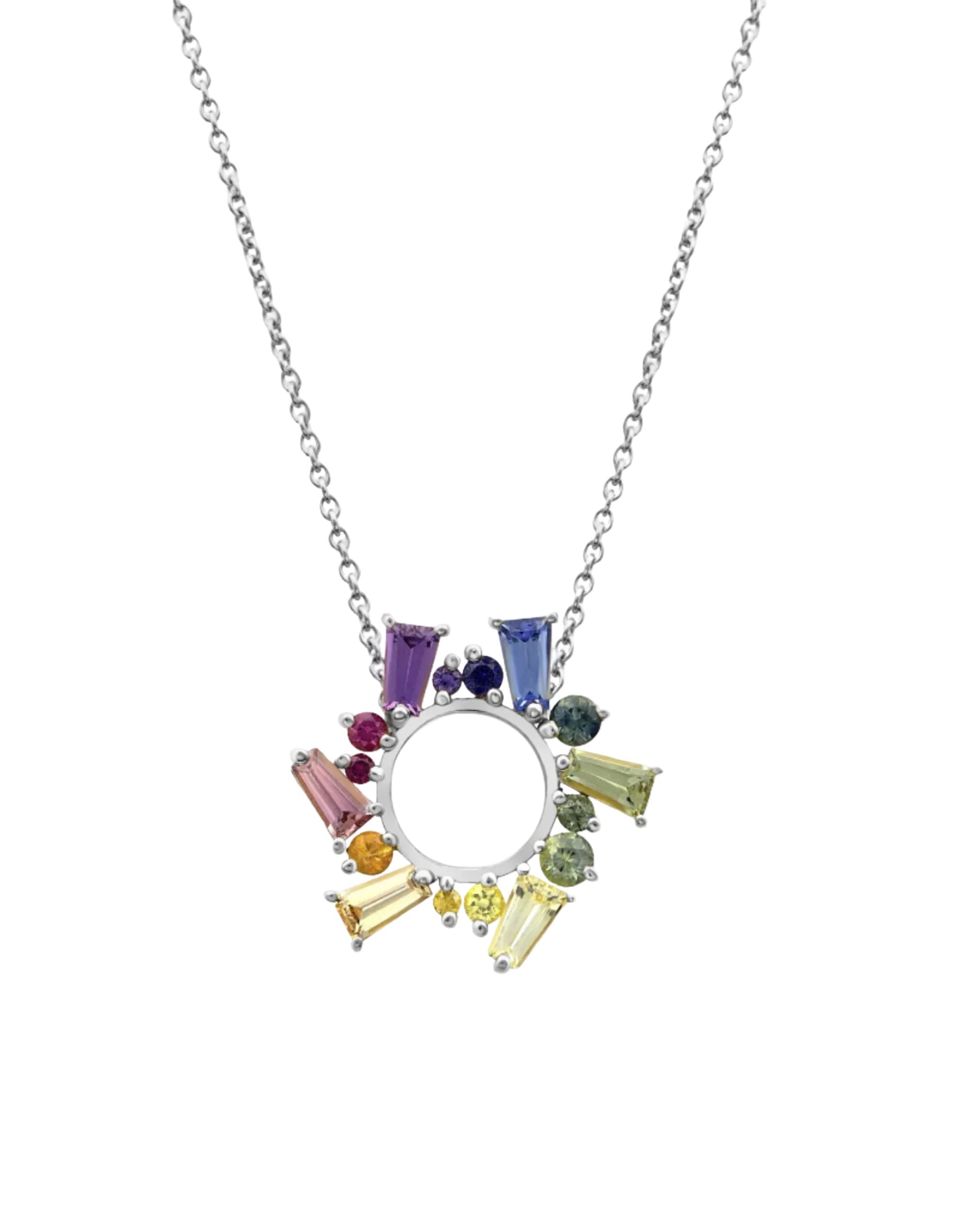 Rainbow Sapphire Small Open Circle Necklace