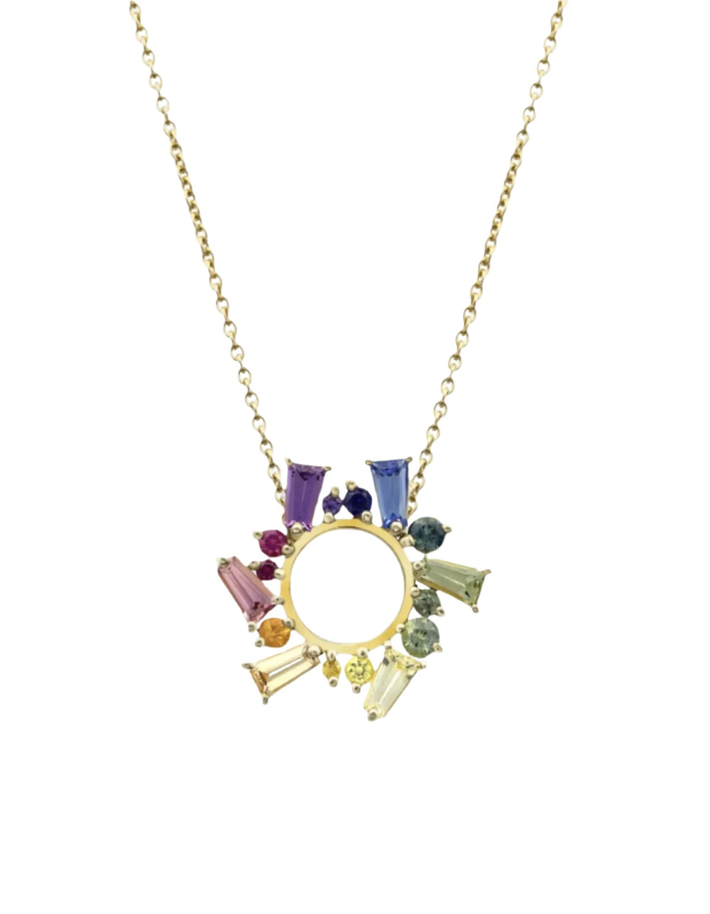 Rainbow Sapphire Small Open Circle Necklace