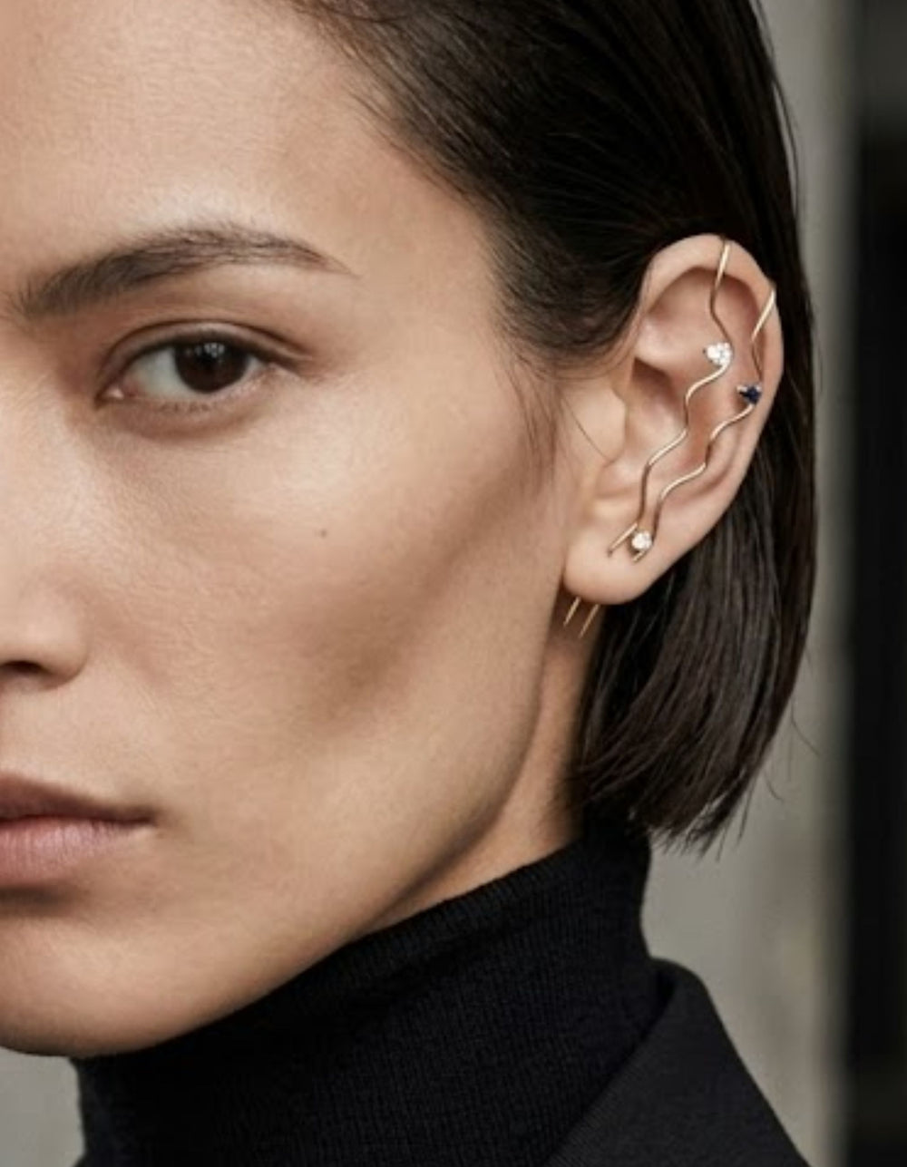 Sapphire Double Splash Wave Needle Earring