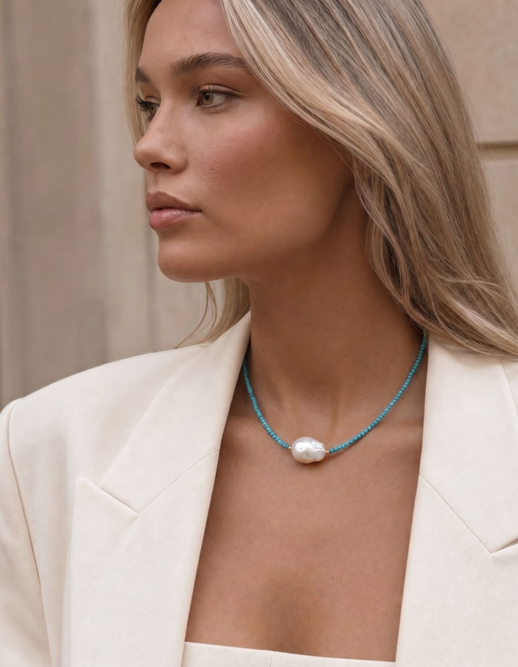 Single Baroque Pearl Gemstone Necklace