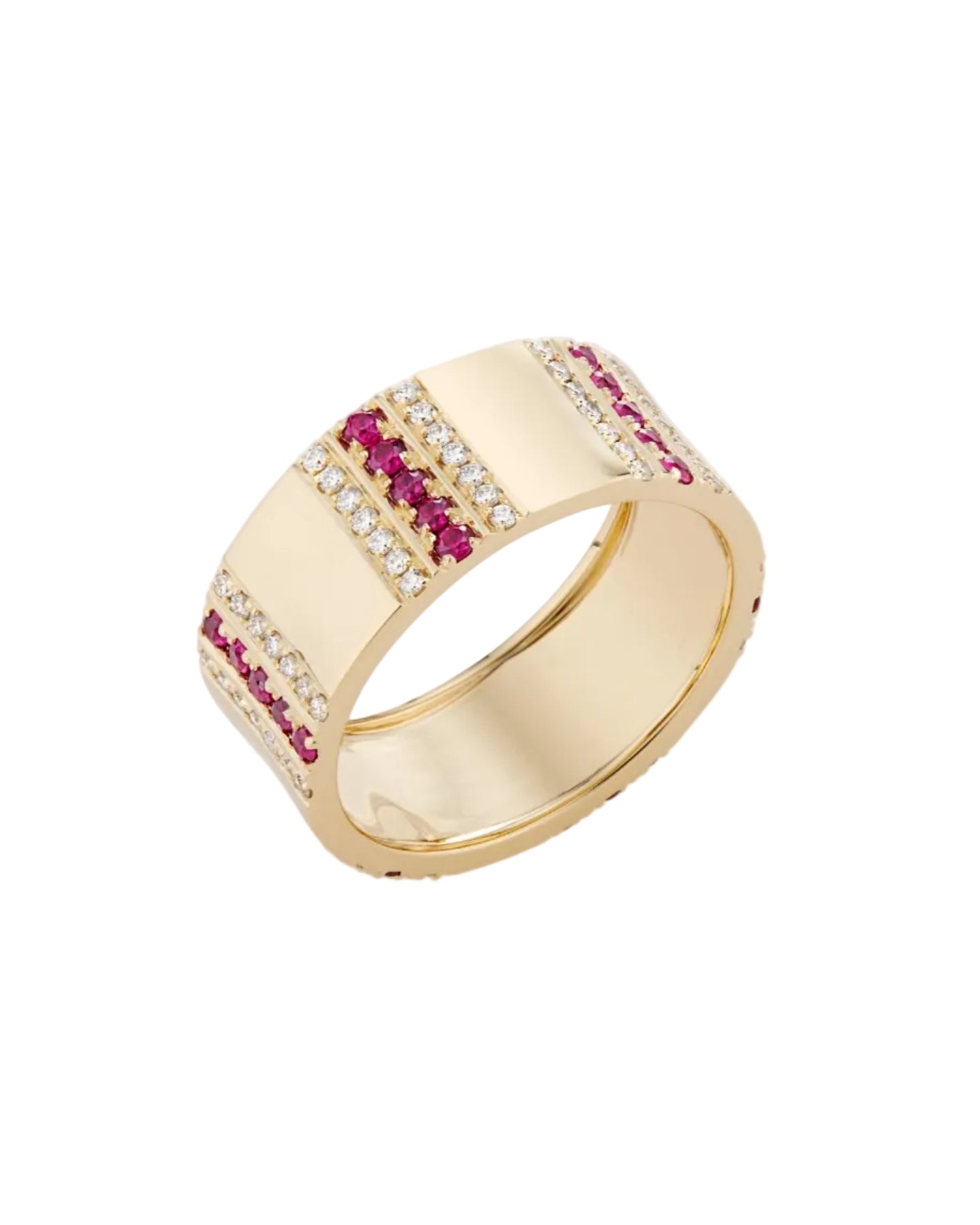 Pinstripe Strength Diamond and Ruby Cigar Band Ring by Ri Noor - At Present Jewelry