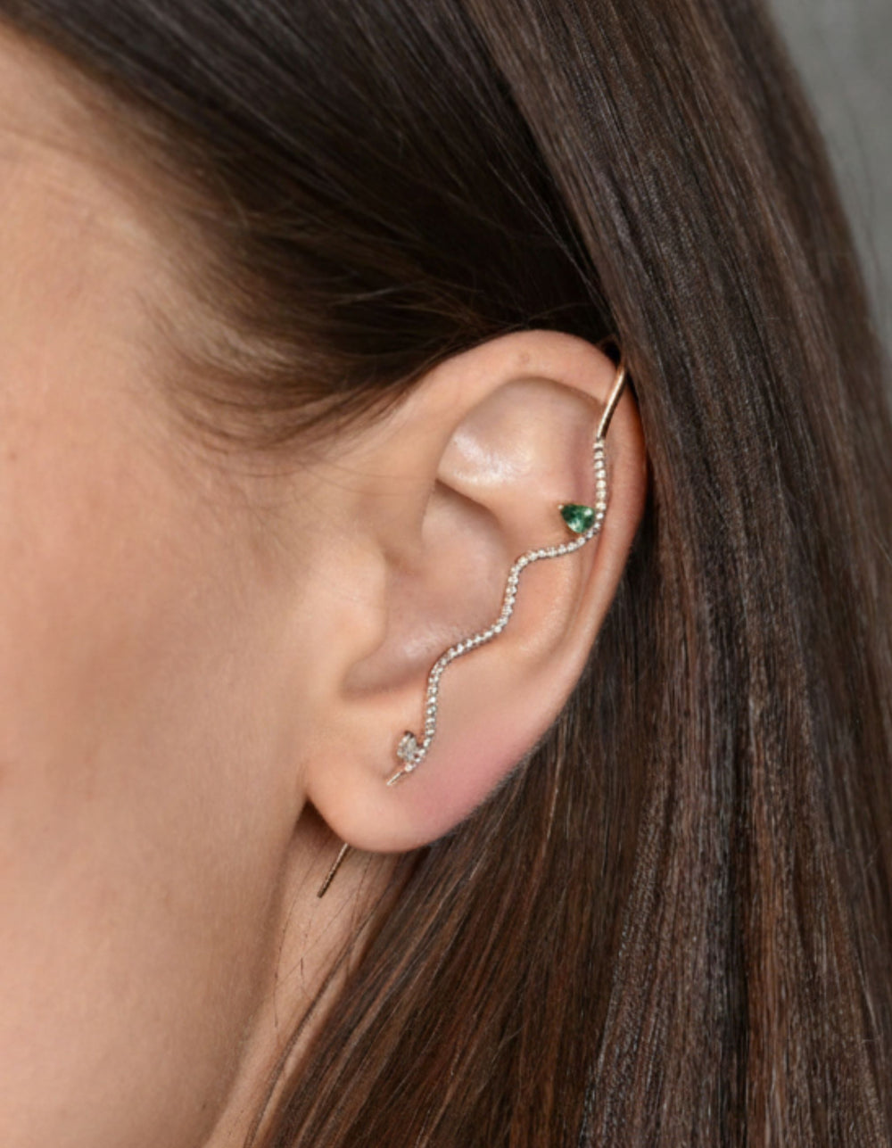 Double Emerald Splash Pave Wave Needle Earring