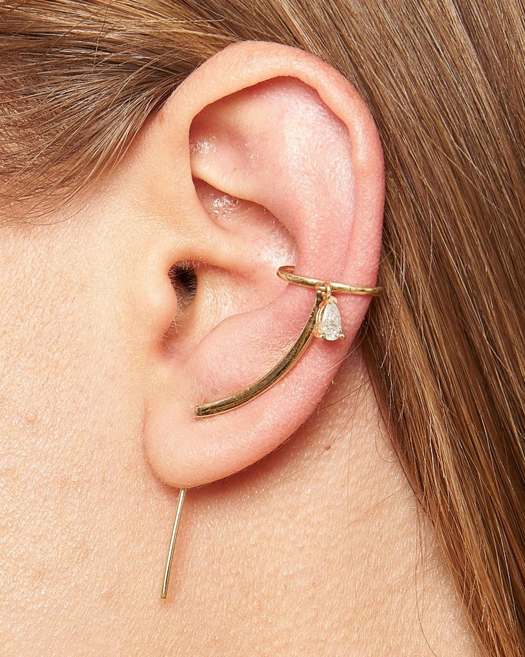 Daina Cuff Needle Gold Earring by Labulgara - At Present Jewelry
