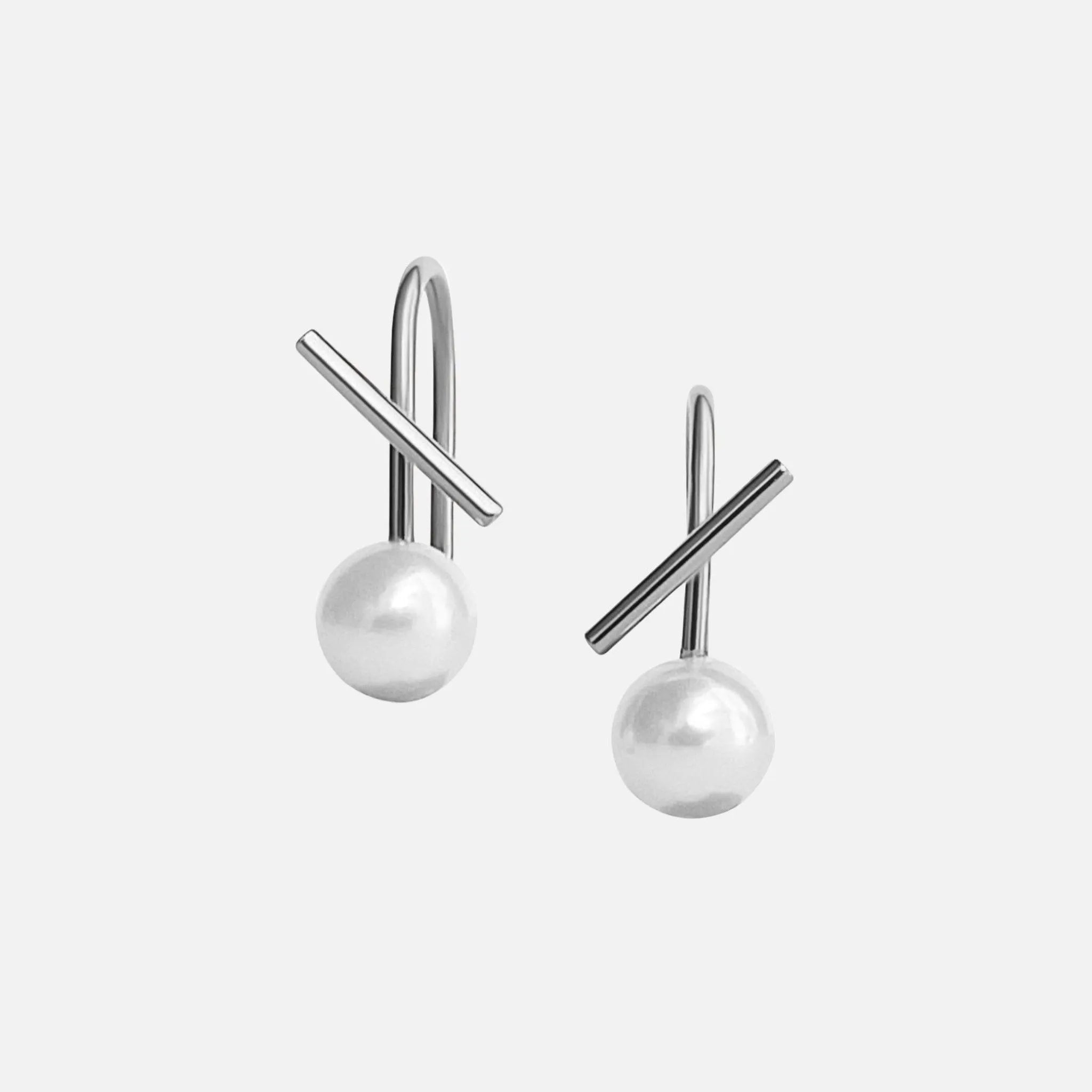 White Pearl Horizon Mini Thread Earring by Labulgara - At Present Jewelry
