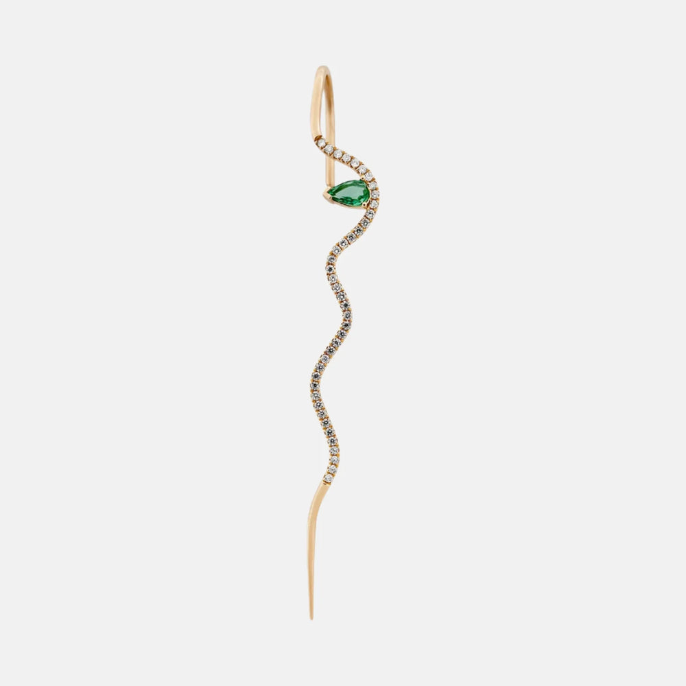 Emerald Splash Pave Wave Needle Earring by Labulgara - At Present Jewelry