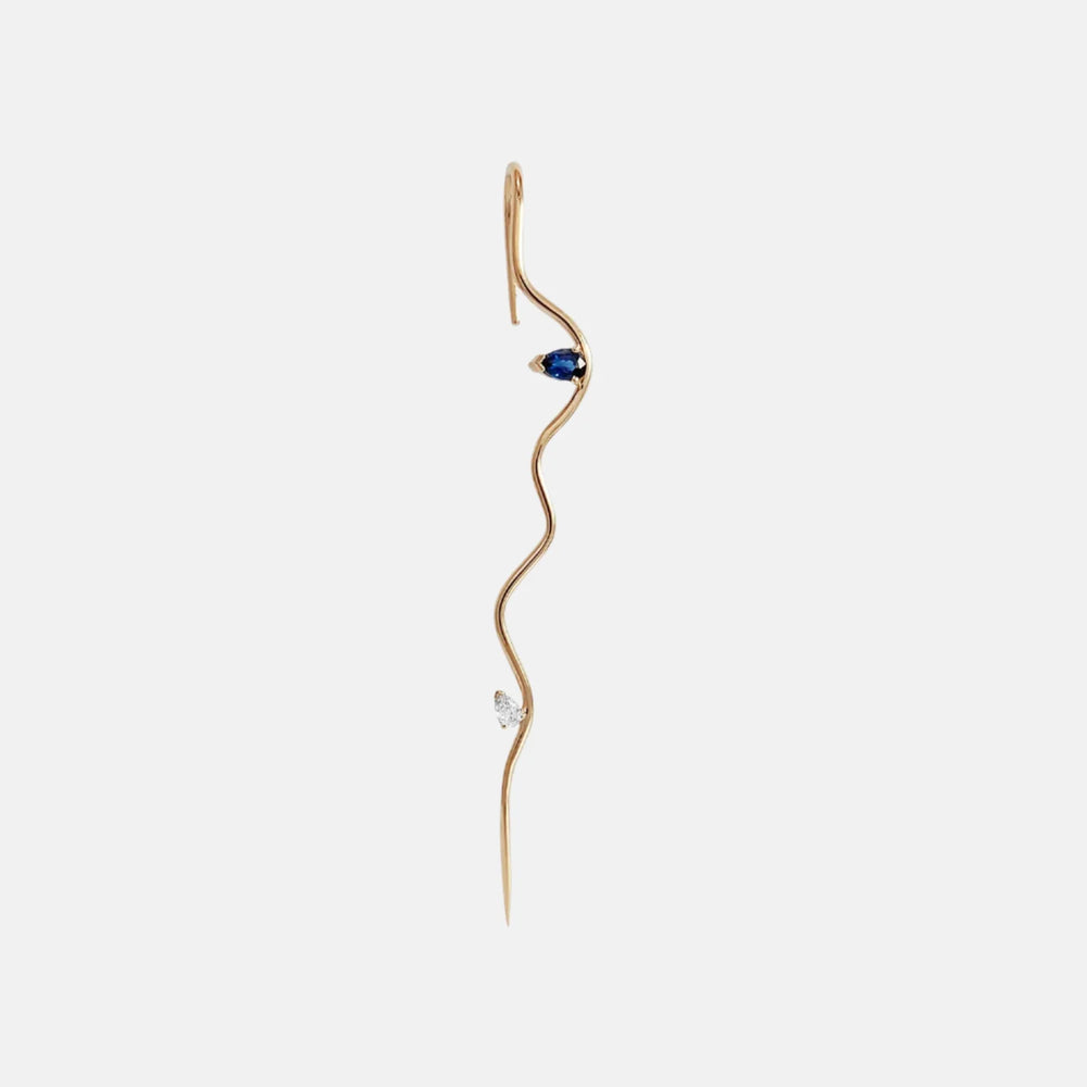 Sapphire Double Splash Wave Needle Earring by Labulgara - At Present Jewelry
