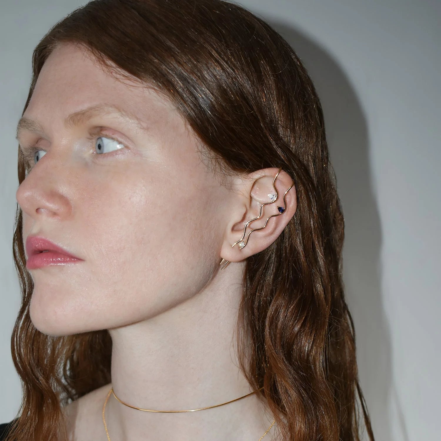 Sapphire Double Splash Wave Needle Earring by Labulgara - At Present Jewelry