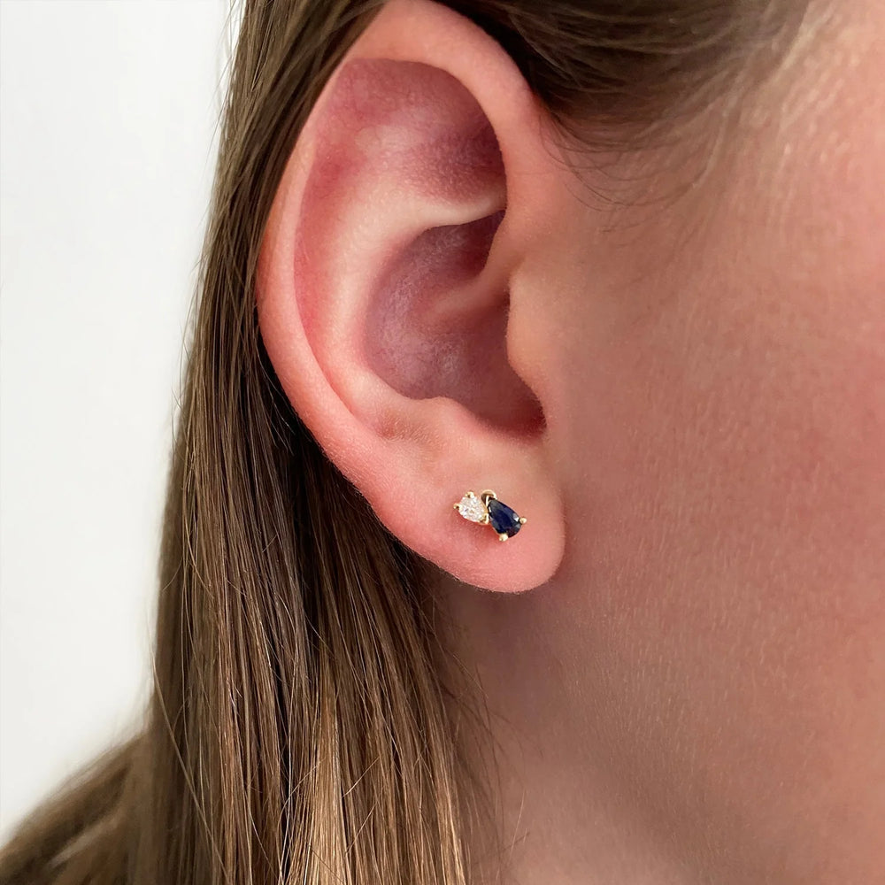 Me and You Gold and Sapphire Stud Earring by Labulgara - At Present Jewelry