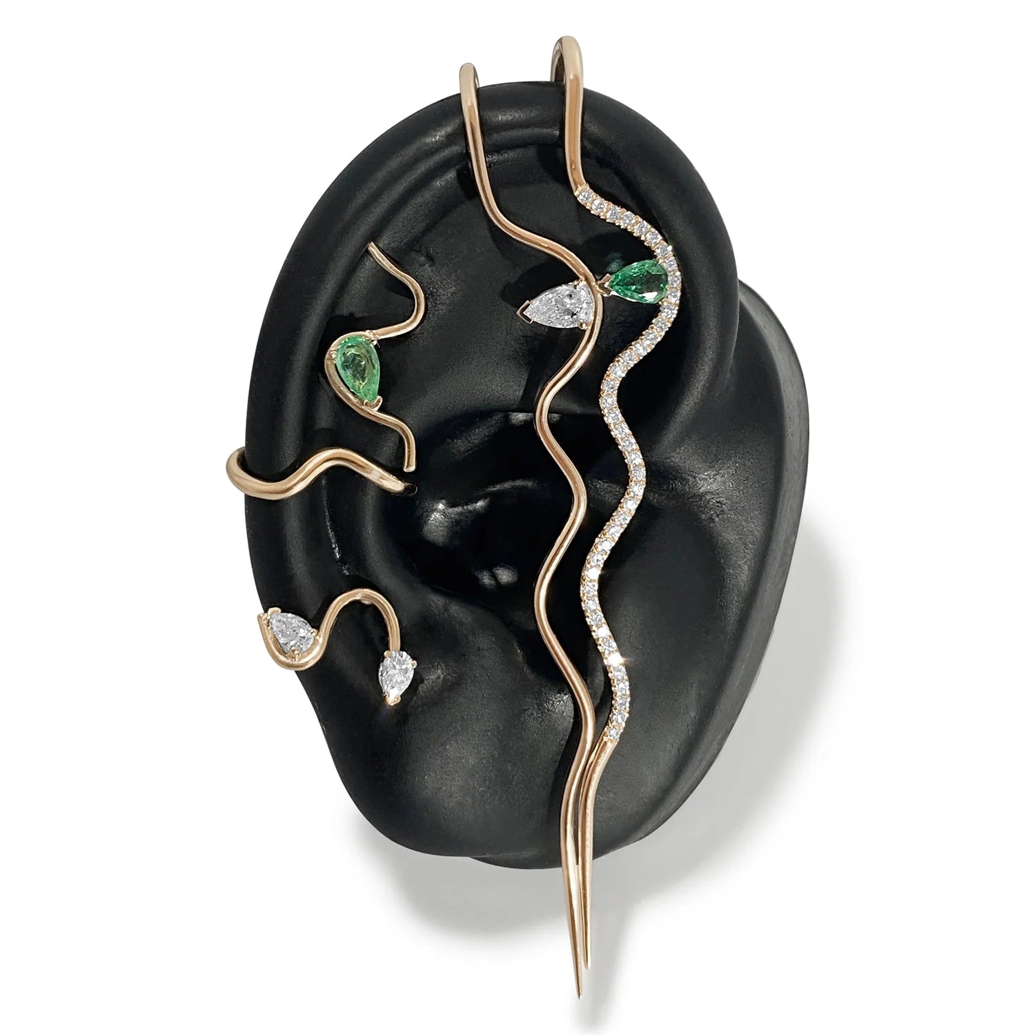 Emerald Mumu Wave Stud Earring by Labulgara - At Present Jewelry