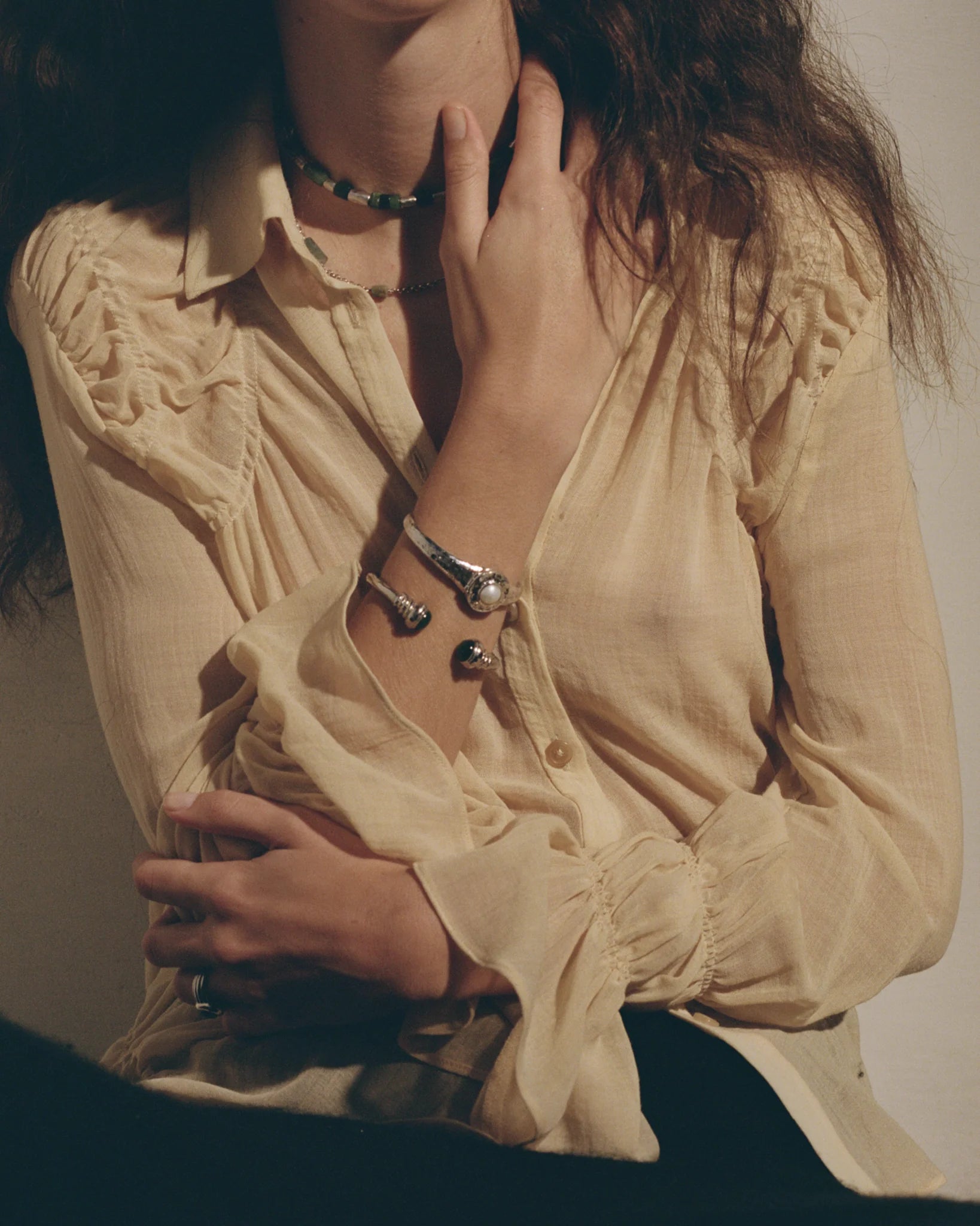 Vivianna Locket Cuff, Green Jade by Pamela Love - At Present Jewelry