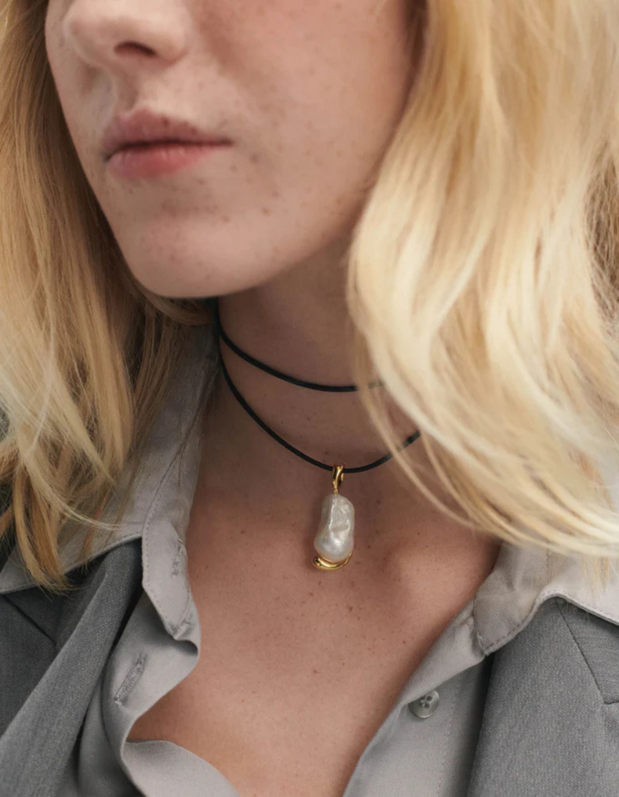 Dana Leather & Pearl Choker by PDPaola - At Present Jewelry