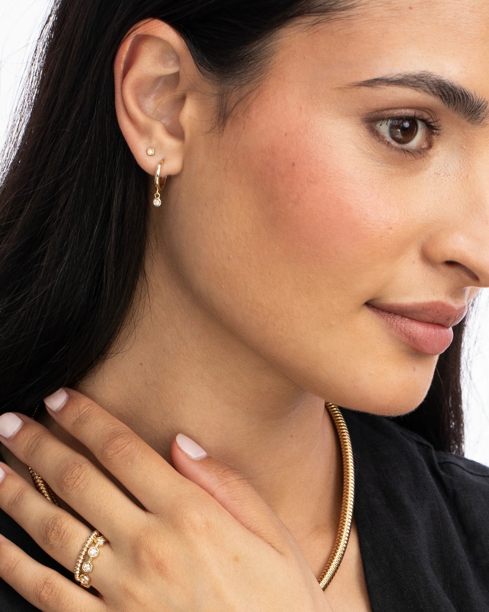 Single Diamond Raindrop Huggies - At Present Jewelry