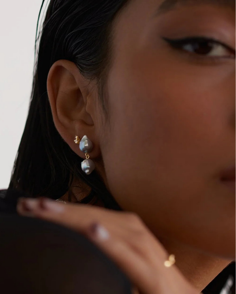 Double Akoya Duo Earrings, Blue by White/Space - At Present Jewelry