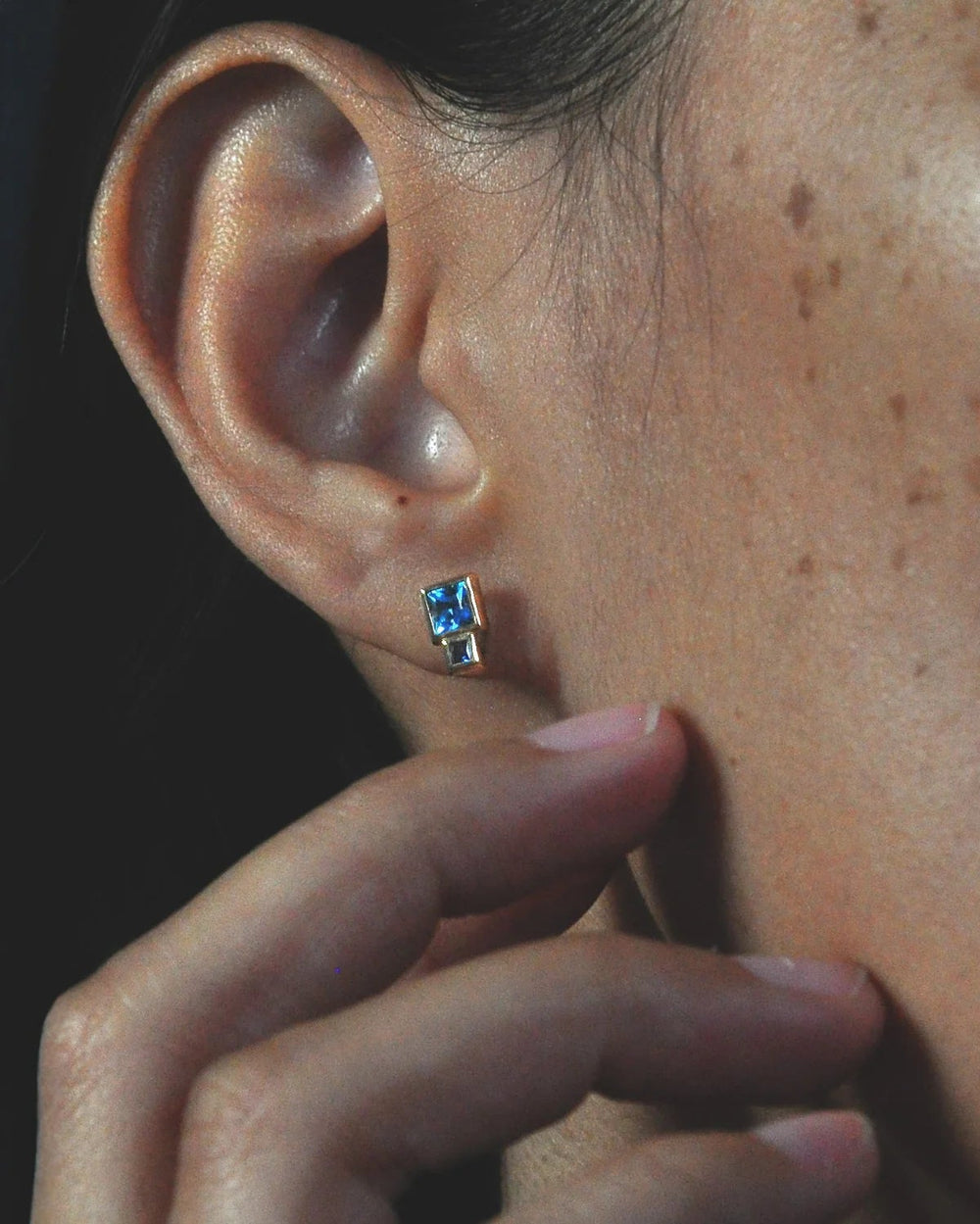 Blue Sapphire and Topaz Bruta Earring by White/Space - At Present Jewelry