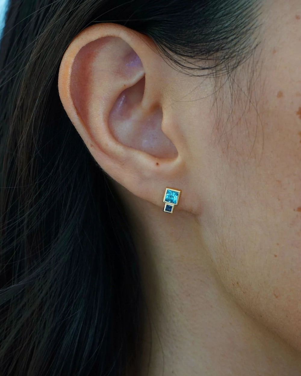 Blue Sapphire and Topaz Bruta Earring by White/Space - At Present Jewelry