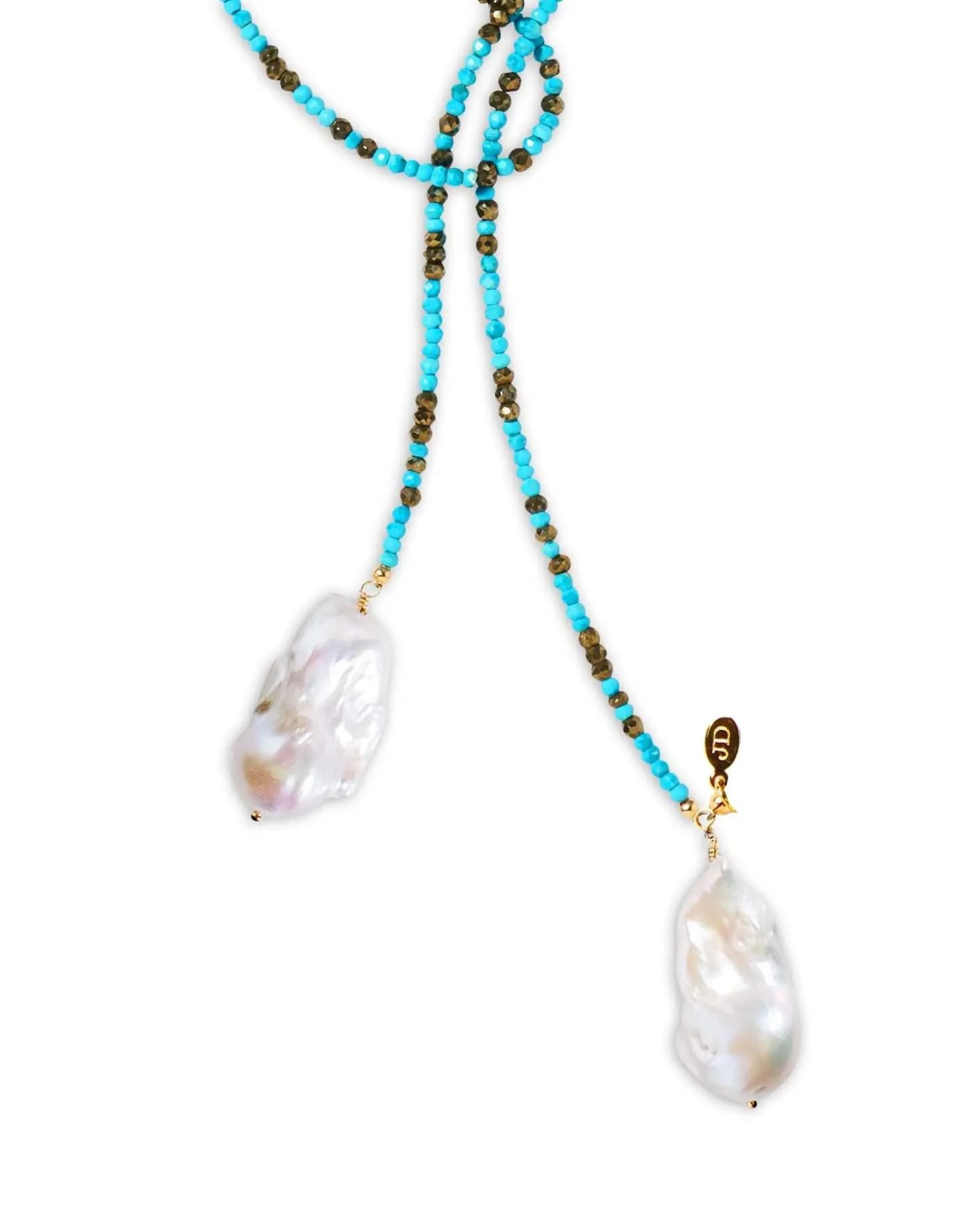 Turquoise and Pyrite Ombre Classic Gemstone Lariat