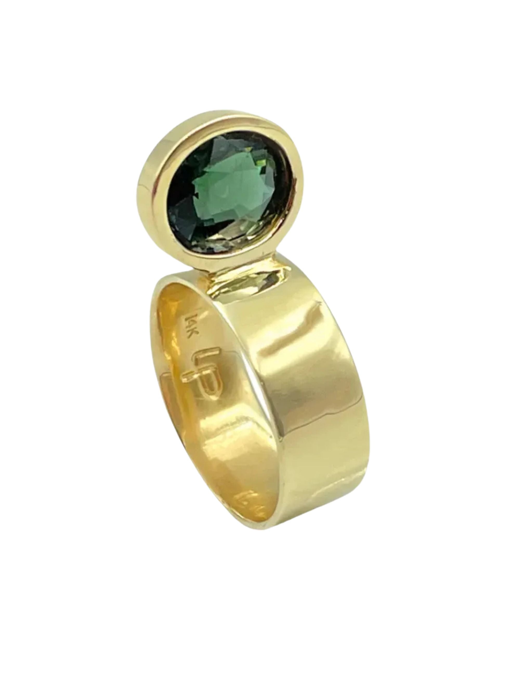 Perched Setting Ring with Green Tourmaline