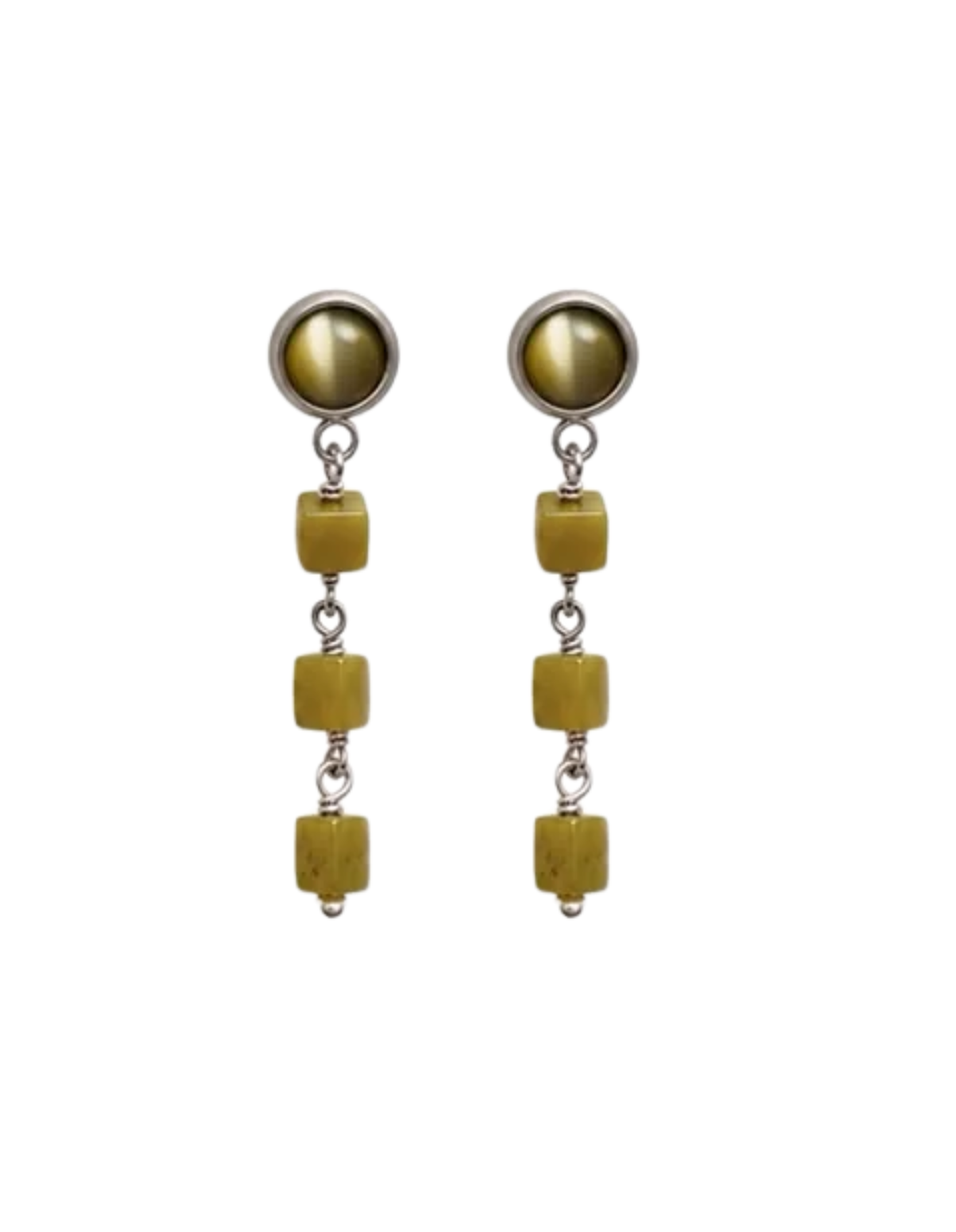 Olive Jade Cube Drop Earrings