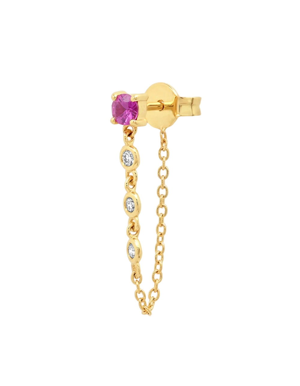 Gemstone Stud with Diamond Chain