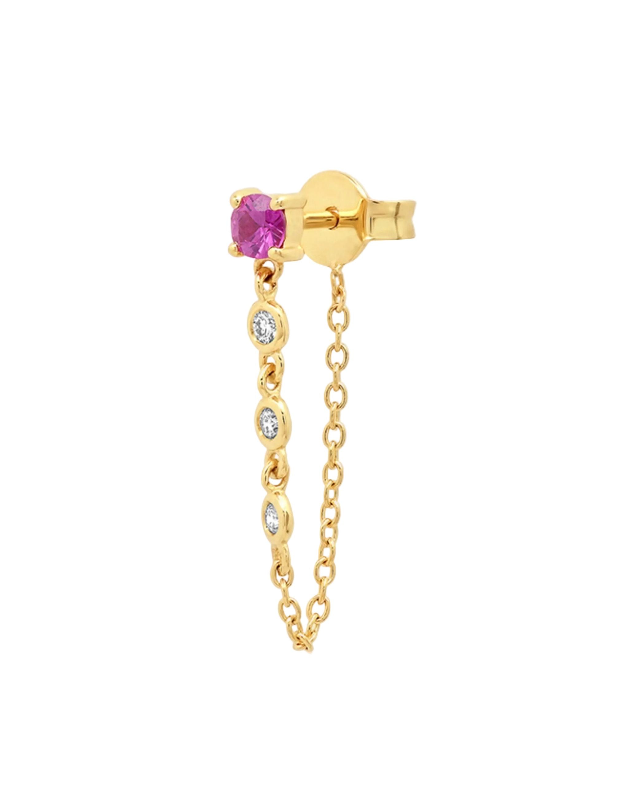 Gemstone Stud with Diamond Chain