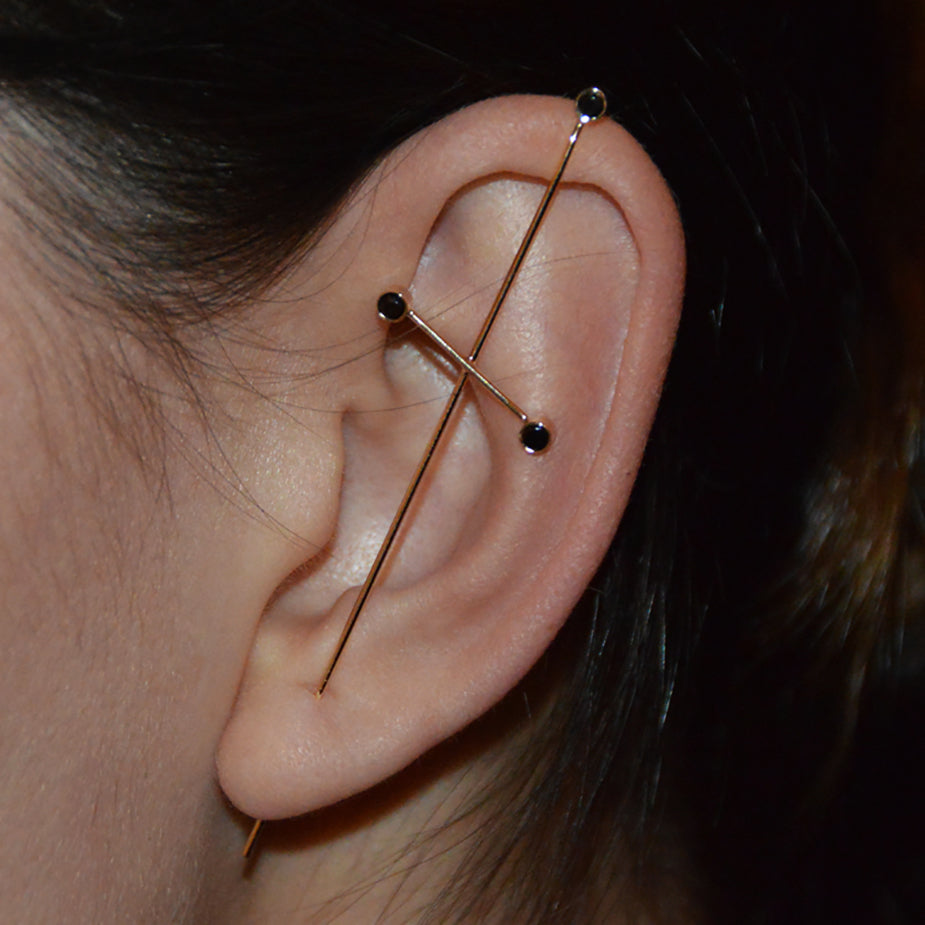 Black Diamond Three Pointer Needle Earring by Labulgara - At Present Jewelry