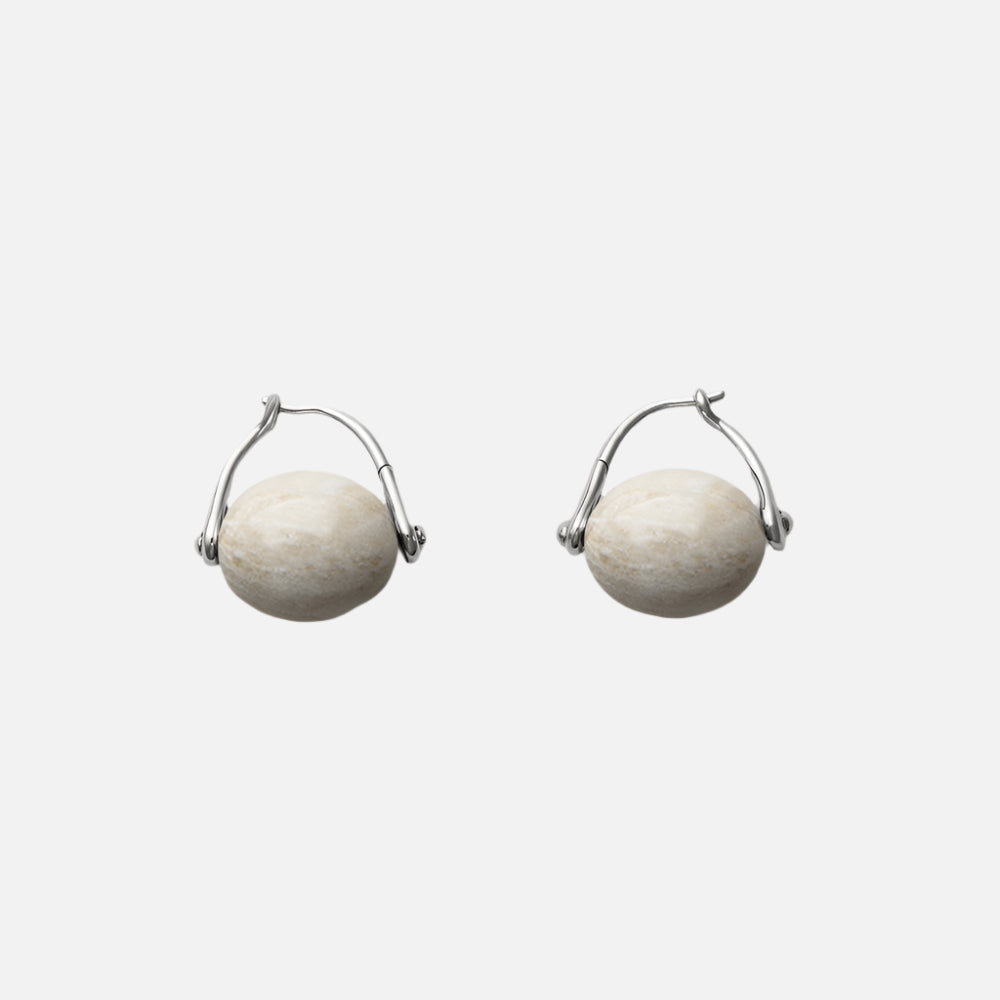 Stone Ellipse Earrings, White by Annika Inez - At Present Jewelry