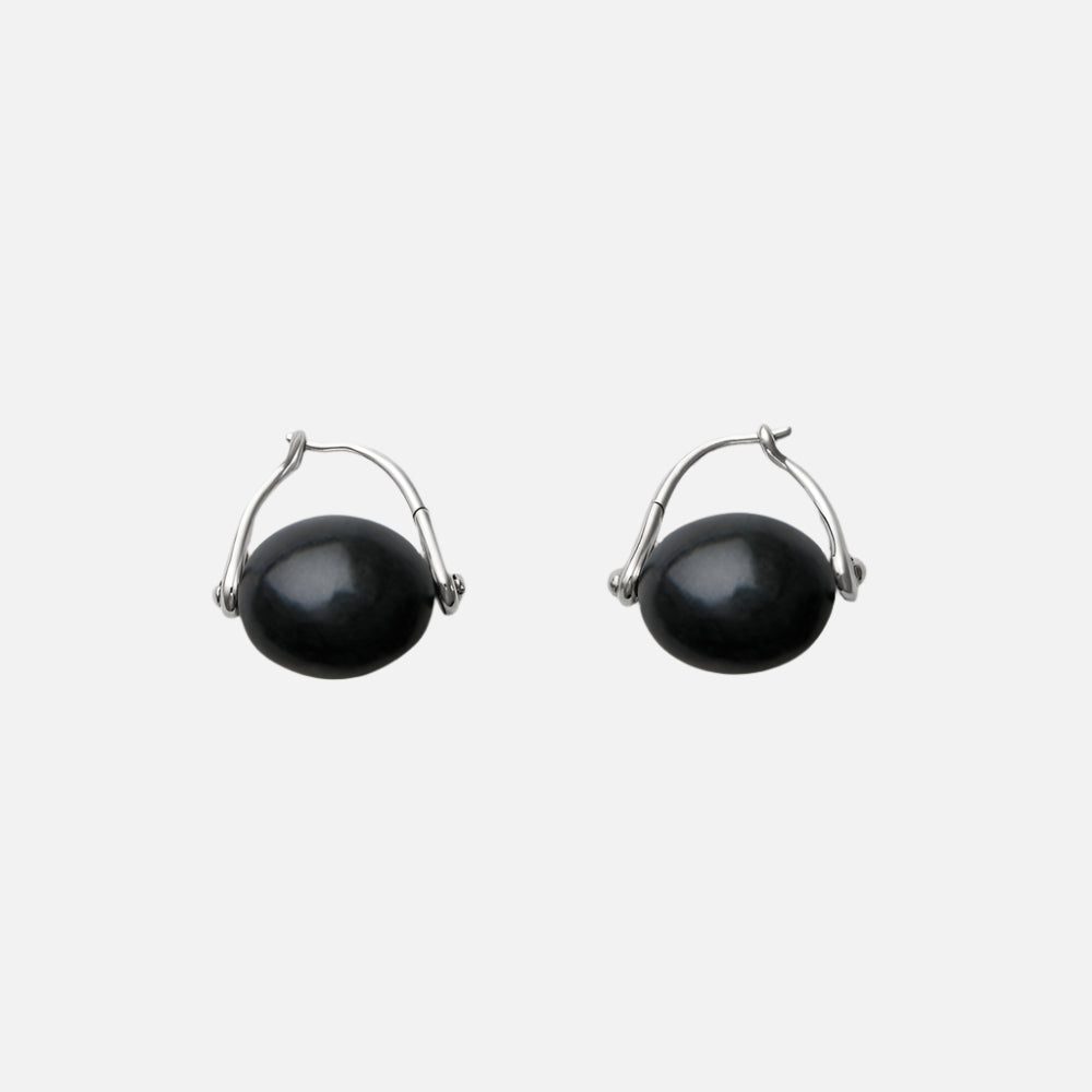 Stone Ellipse Earrings, Black by Annika Inez - At Present Jewelry
