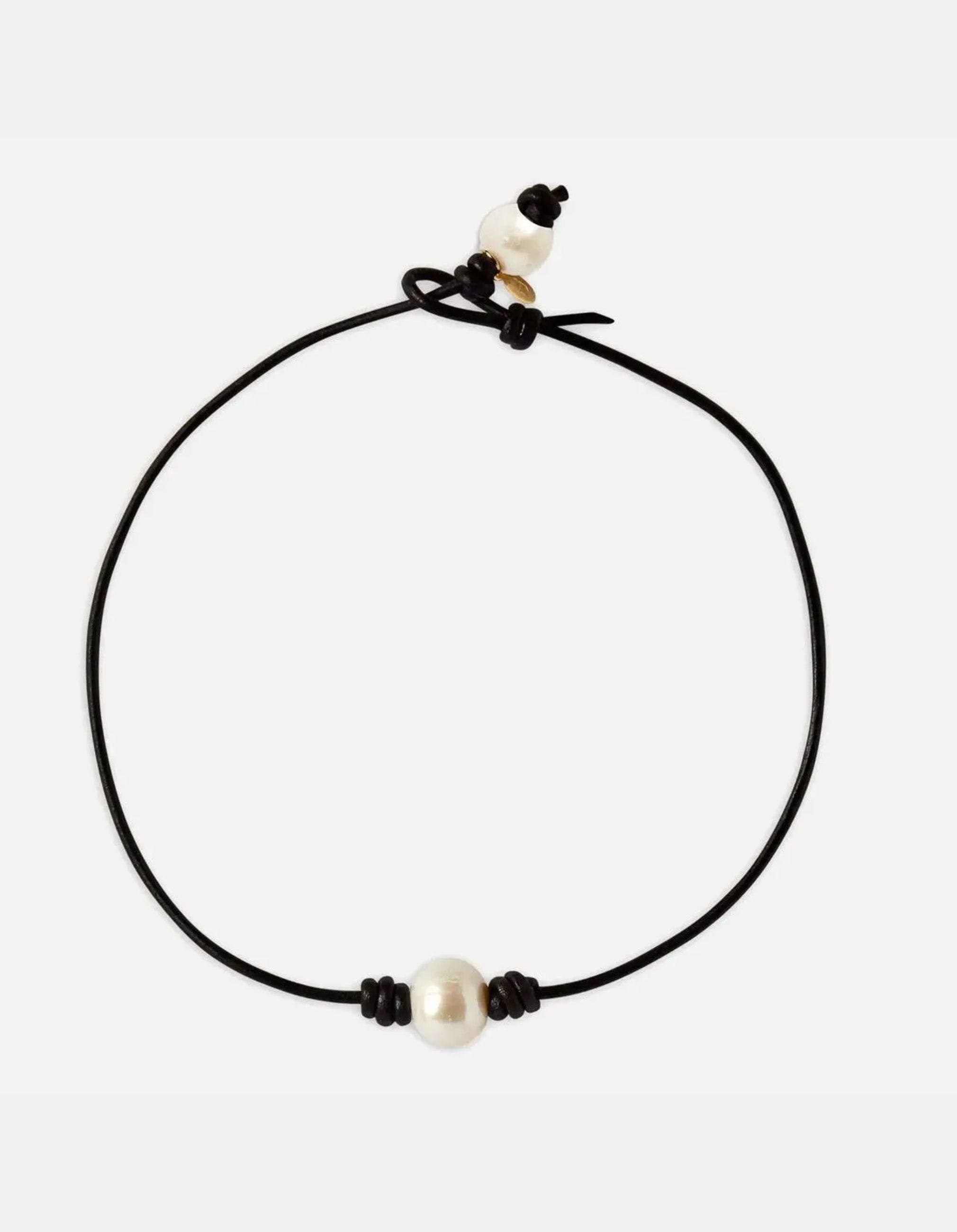 Single Freshwater Pearl and Leather Choker, Black by Joie DiGiovanni - At Present Jewelry