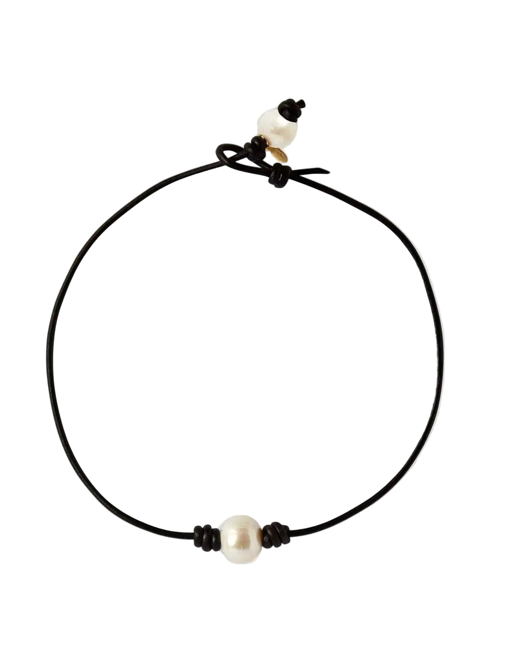 Single Freshwater Pearl and Leather Choker, Black by Joie DiGiovanni - At Present Jewelry