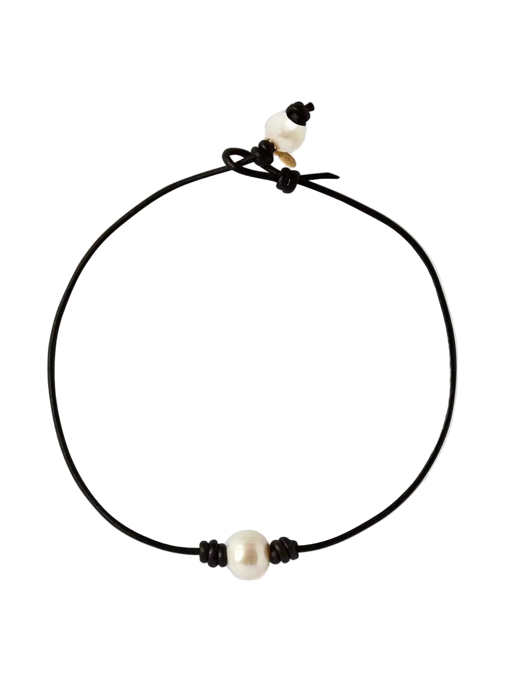 Single Freshwater Pearl and Leather Choker, Black by Joie DiGiovanni - At Present Jewelry