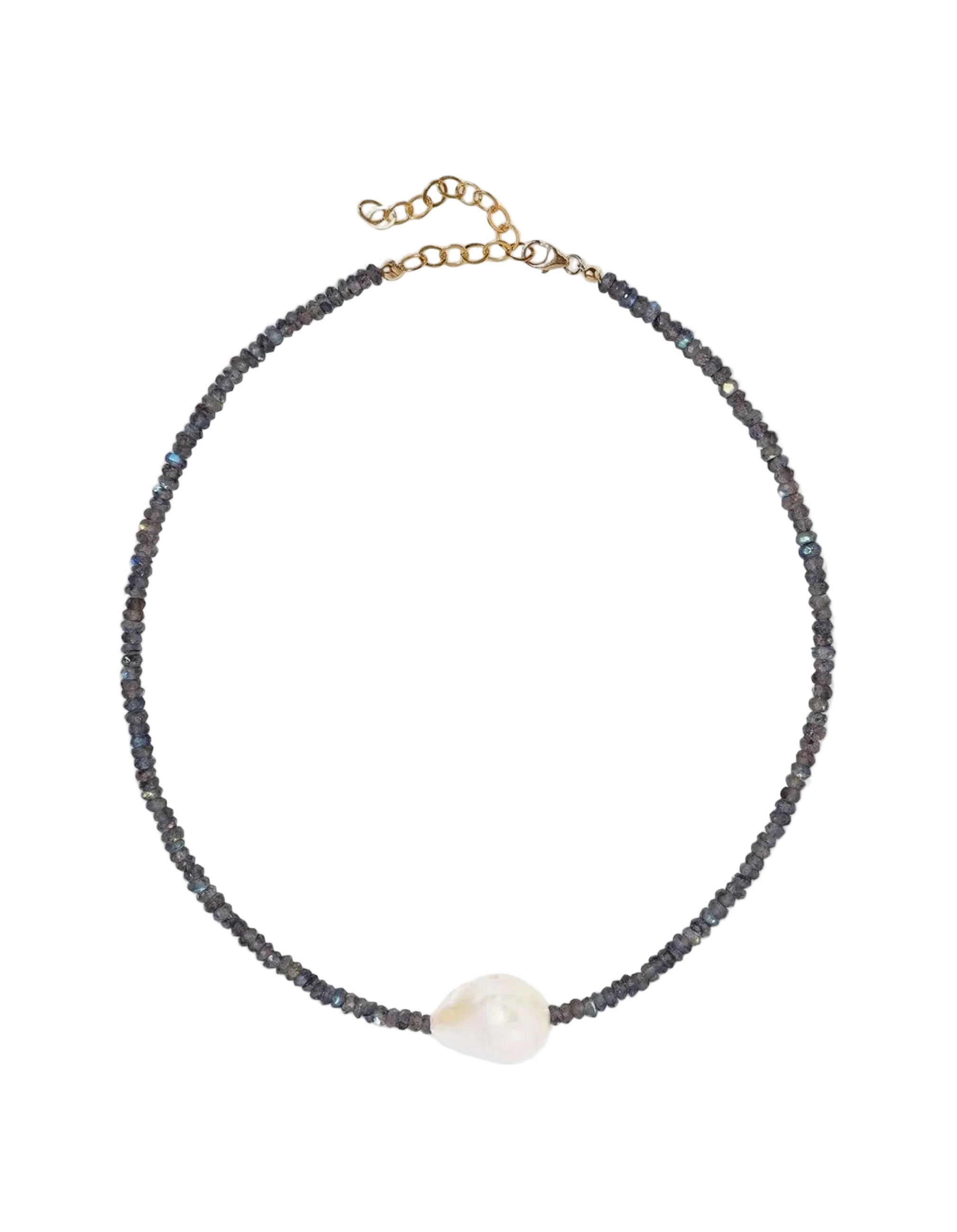 Labradorite Single Baroque Pearl Gemstone Necklace by Joie DiGiovanni - At Present Jewelry