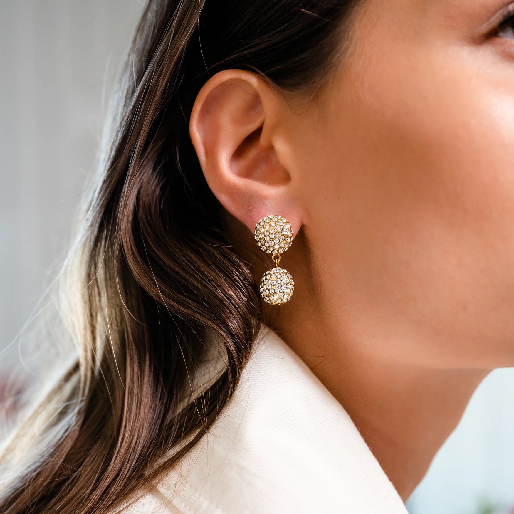 Pave Ball 2 Drop Earrings by Christina Caruso - At Present Jewelry