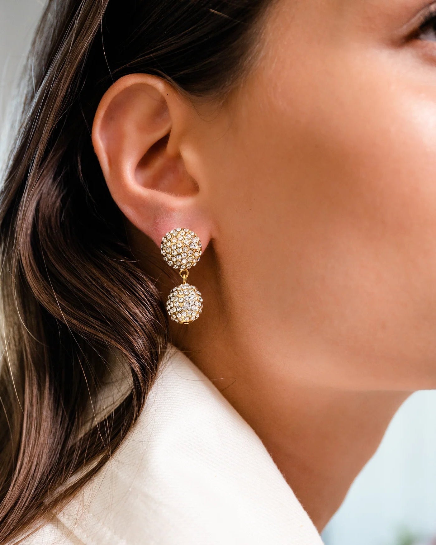 Pave Ball 2 Drop Earrings by Christina Caruso - At Present Jewelry