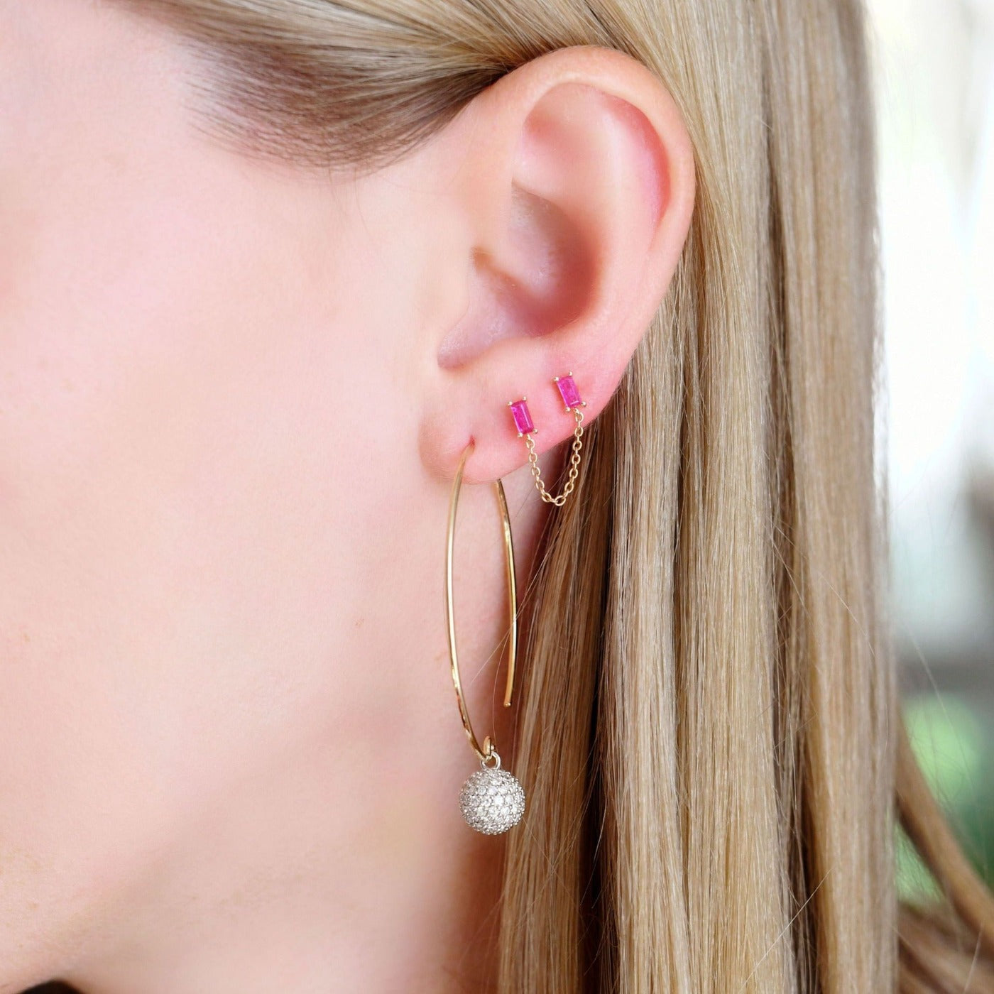 Gemstone Baguette Chain Stud by Eriness - At Present Jewelry