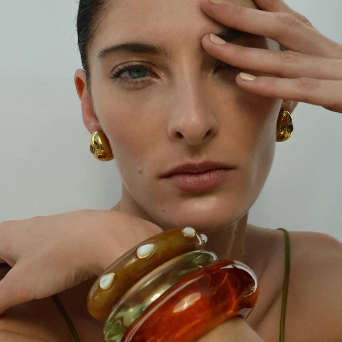 Mini Arp Earrings, Studded Gold by Lizzie Fortunato - At Present Jewelry