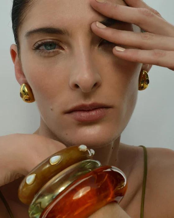 Mini Arp Earrings, Studded Gold by Lizzie Fortunato - At Present Jewelry