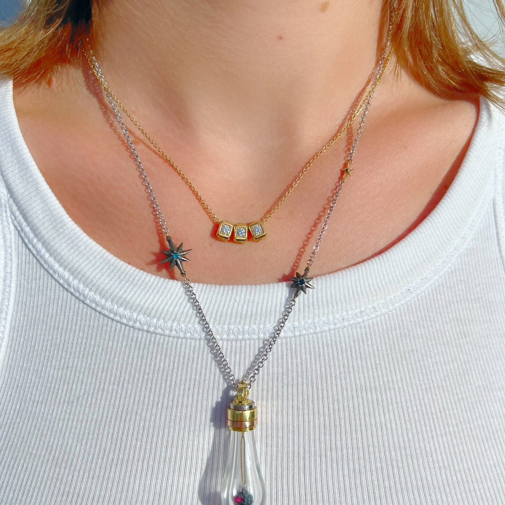 Triple Solitaire Code Pendant Necklace by James Banks Design - At Present Jewelry