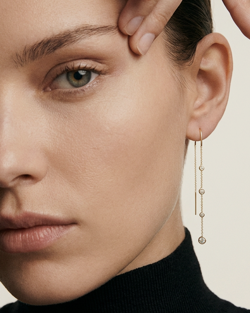 Diamond Drop Threader Earrings