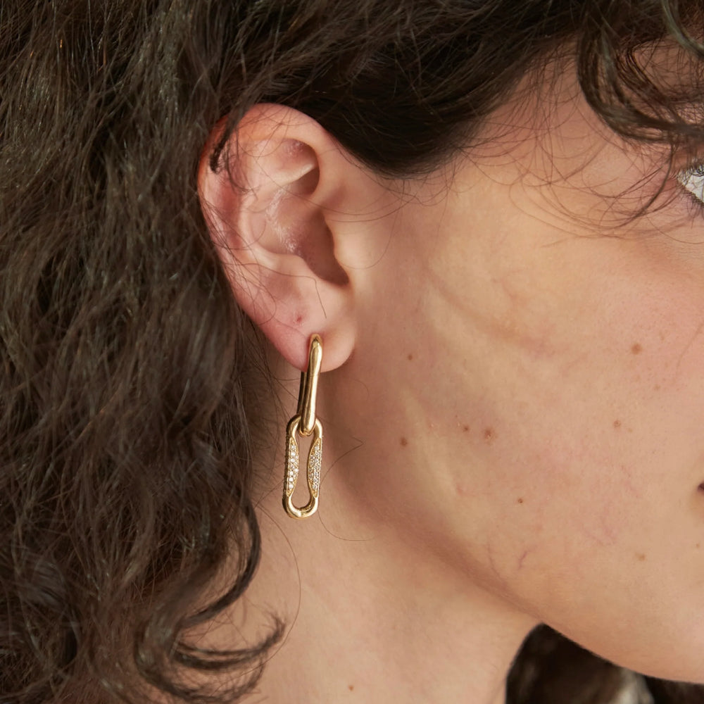 Milano Pinched Link Drop Earrings With Diamonds by Lionheart - At Present Jewelry