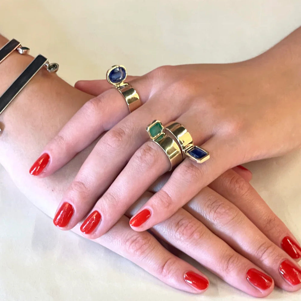 Perched Setting Ring with Oval Blue Himalayan Kyanite by Leslie Paige Jewelry - At Present Jewelry