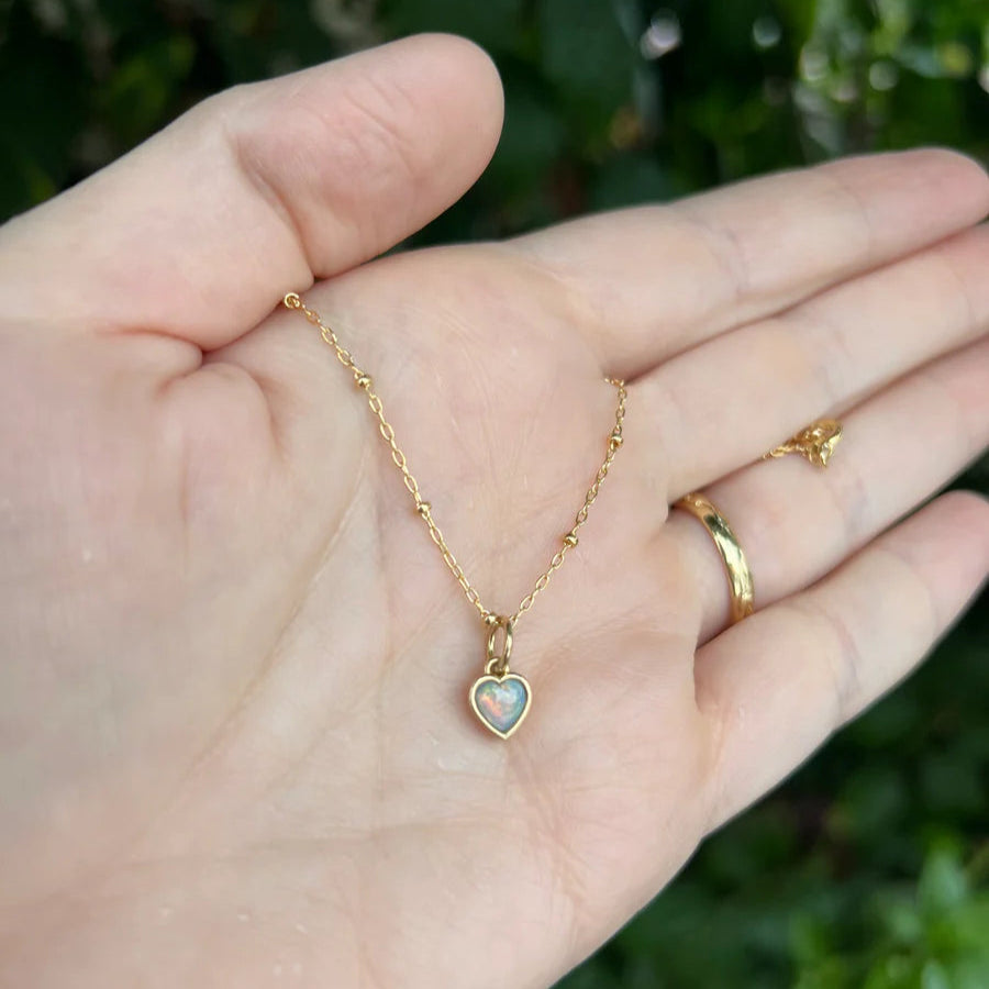 Opal Heart Pendant Necklace by Talon Jewelry - At Present Jewelry
