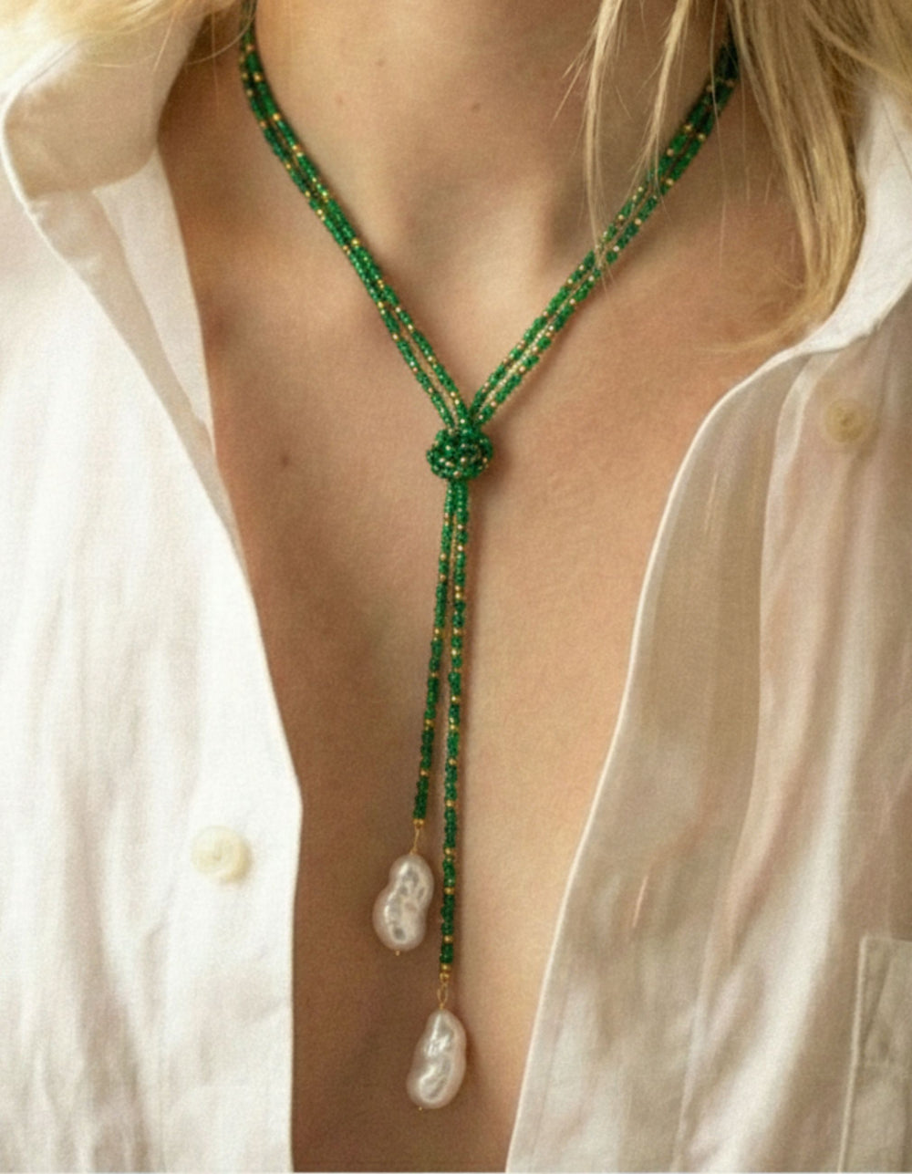 Green Onyx and Pyrite Ombre Classic Gemstone Lariat by Joie DiGiovanni - At Present Jewelry