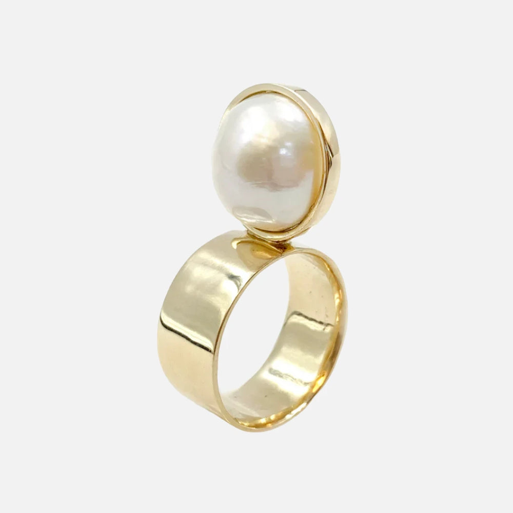 Perched Setting Ring With Pearl by Leslie Paige Jewelry - At Present Jewelry
