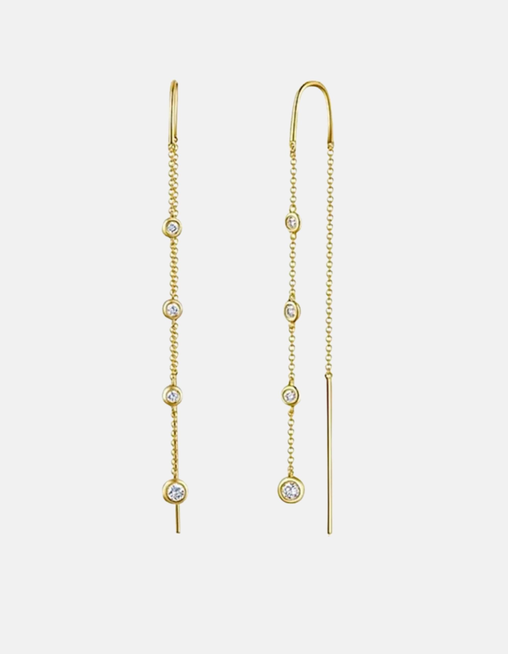 Diamond Drop Threader Earrings