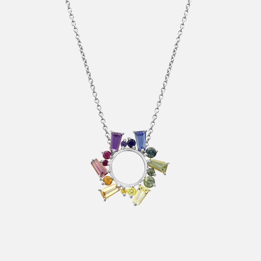 Rainbow Sapphire Small Open Circle Necklace by Meredith Young - At Present Jewelry