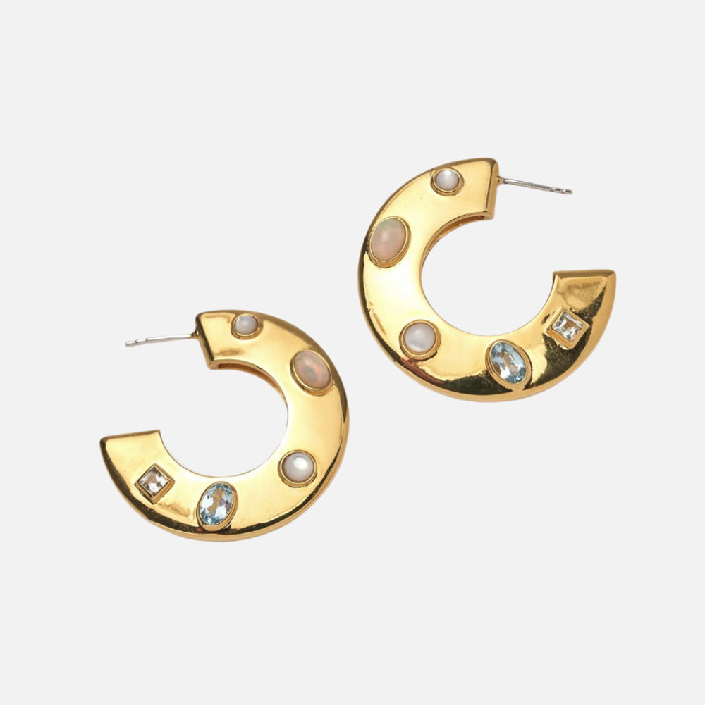 Saucer Hoops in Dotted Pearl by Lizzie Fortunato - At Present Jewelry