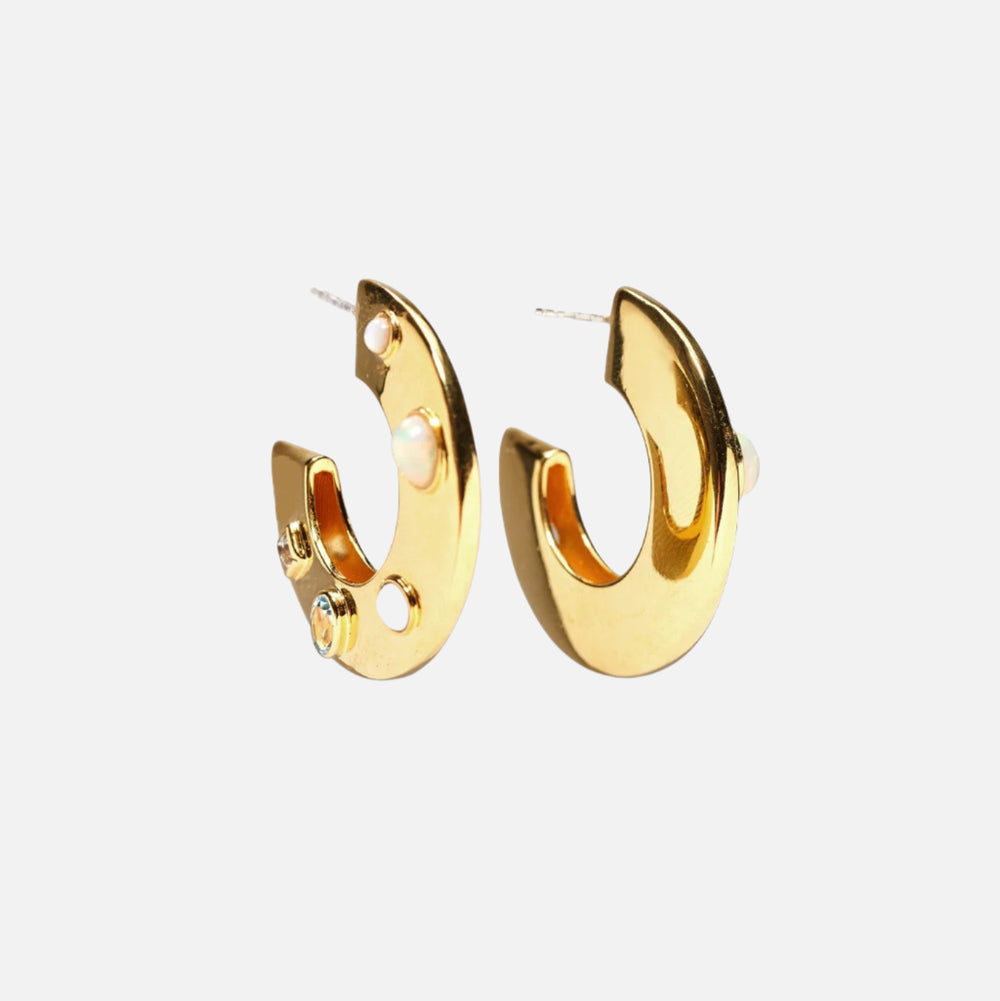 Saucer Hoops in Dotted Pearl by Lizzie Fortunato - At Present Jewelry